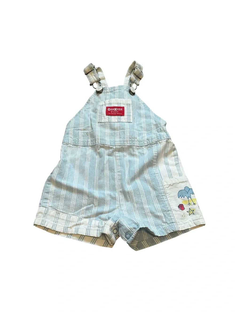 Vintage 70s OshKosh B’Gosh Overalls Shorts Set Blue Striped Matching T-Shirt